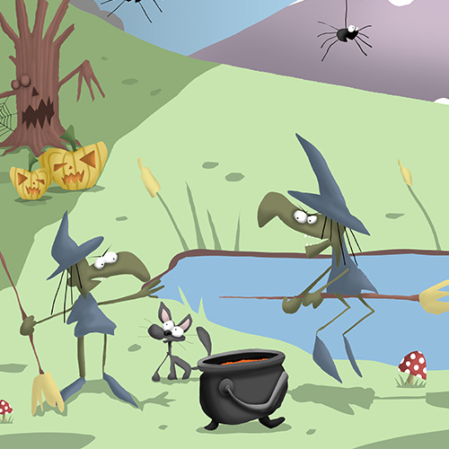 Witches by cauldron
